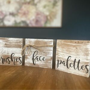 Rustic Wood Makeup Organizer Set 3pc Brushes, Face, Palettes Farmhouse Decor